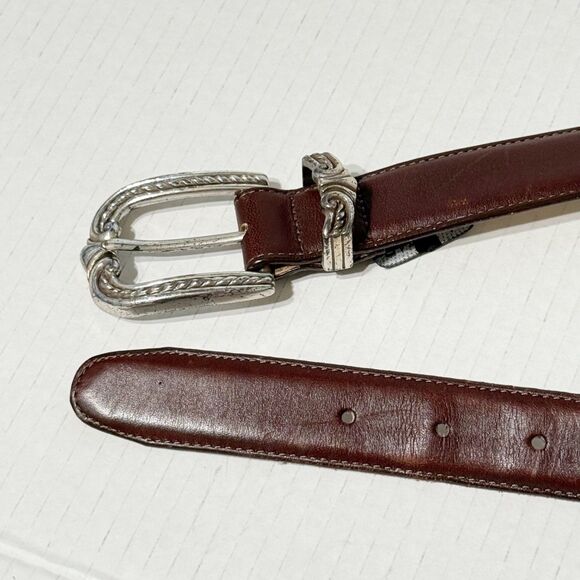 Vtg Brighton Sz L Brown Leather Belt 40409 Heart Links Silvertone Womens Western main image 11